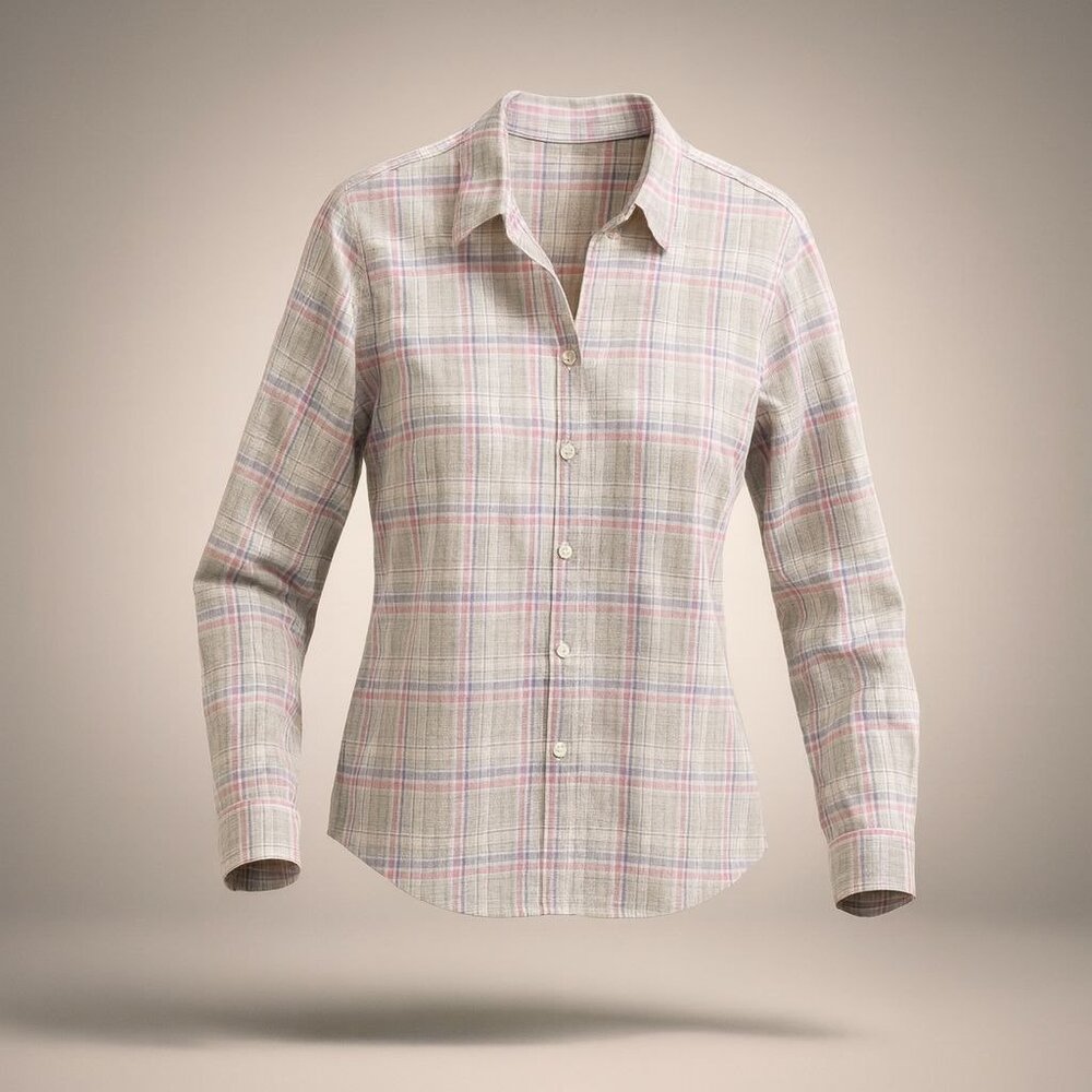 UNTUCKit Chasseles Cotton LS Shirt Lt Blue Green Pink Plaid Womens 0 Regular Fit